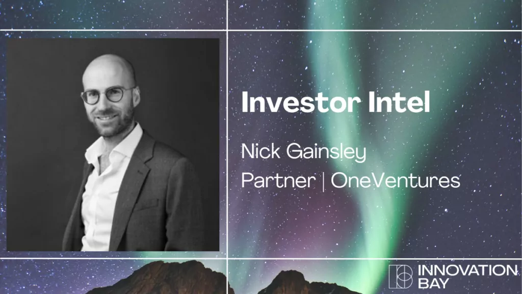 Investor Intel - Nick Gainsley, OneVentures. Galaxy background with text and image of Nick. 